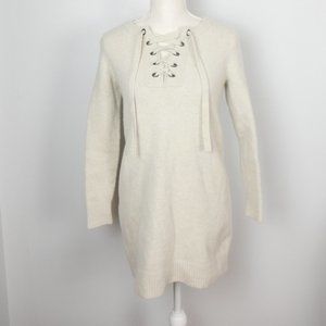 Madewell Lace Up 100% Merino Wool Knit Sweater Long Sleeve Mini Dress Medium